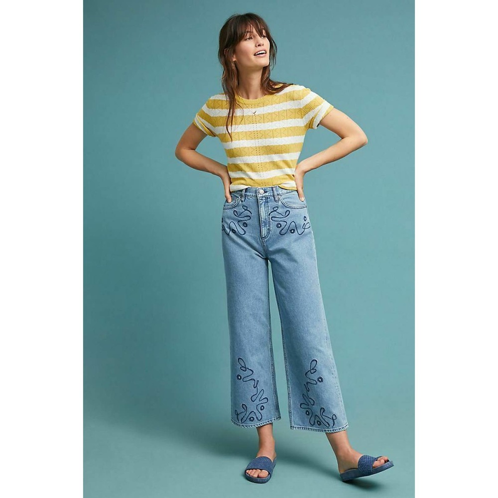 M.i.h. Caron Jeans 32 High Rise Embroidered Crop